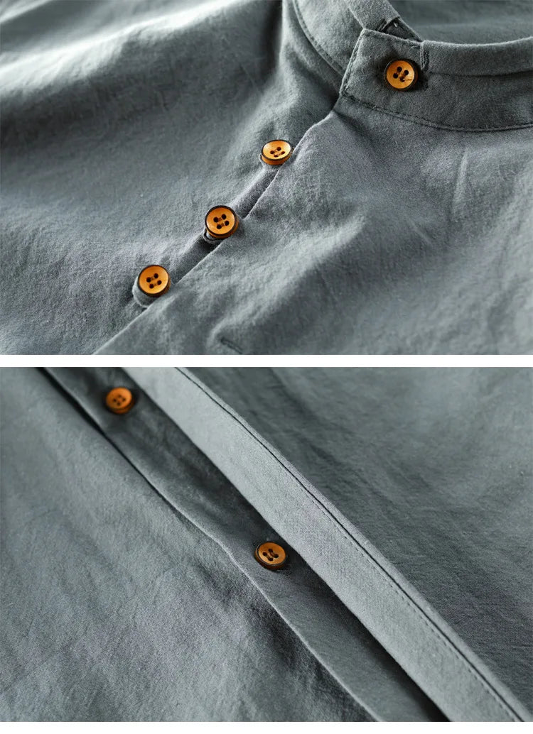 Men Cotton Linen Shirt Formal Retro Chinese Style Long Sleeve Mandarin Collar Casual Shirts Soft Comfort Clothing 7XL