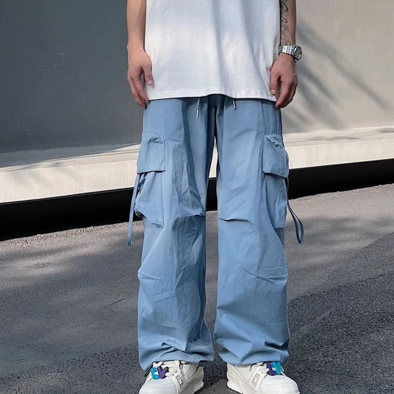 saferido Men Y2k Solid Cargo Pant Early Spring Korean Straight Oversize Casual Wide-Leg Trousers Streetwear Male Big Pockets Sweatpants