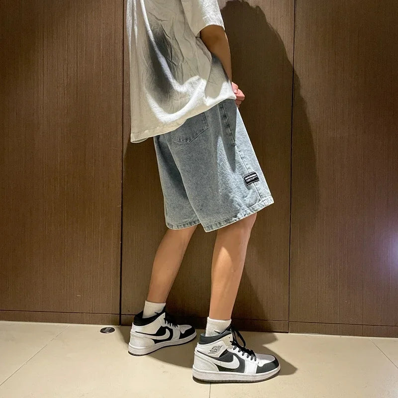 saferido Summer New Men's Loose Denim Shorts Blue Black Fashion Wide Legs Casual Oversized Baggy Beach Short Jeans Male Bermuda