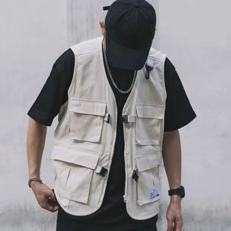 saferido Mens Vest Jacket Summer Thin Hip Hop Cargo Vest Design Tooling Pocket Vest Fashion Outwear Clothes Harajuku