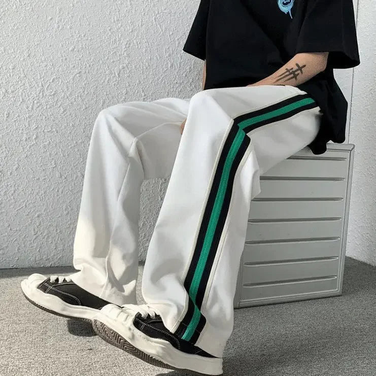 saferido Male Sweat Pants Black Sport Trousers Straight Sweatpants for Men Wide Leg Track Athletic Tracksuit Bottoms Korean Style Fashion