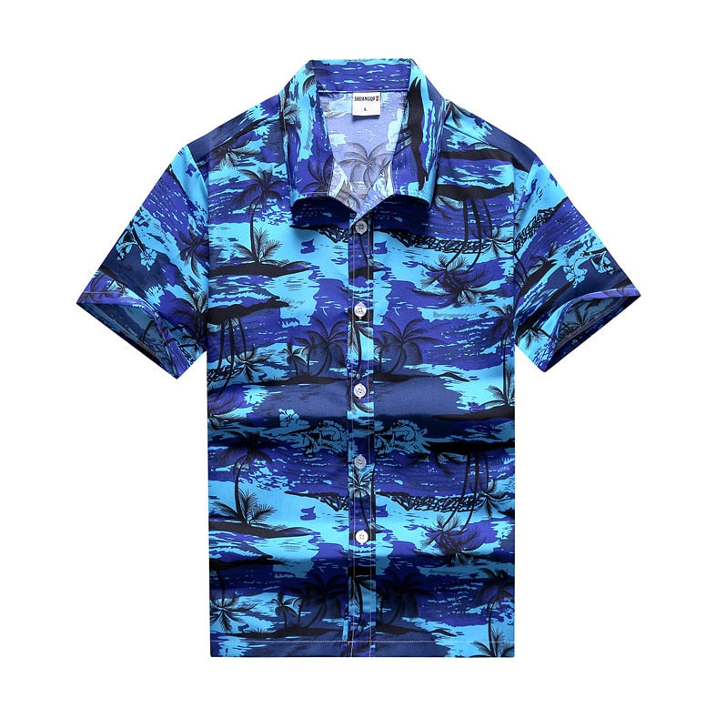 26 Colors Summer Fashion Mens Hawaiian Shirts Short Sleeve Button Coconut Tree Print Casual Beach Aloha Shirt Plus Size 5XL