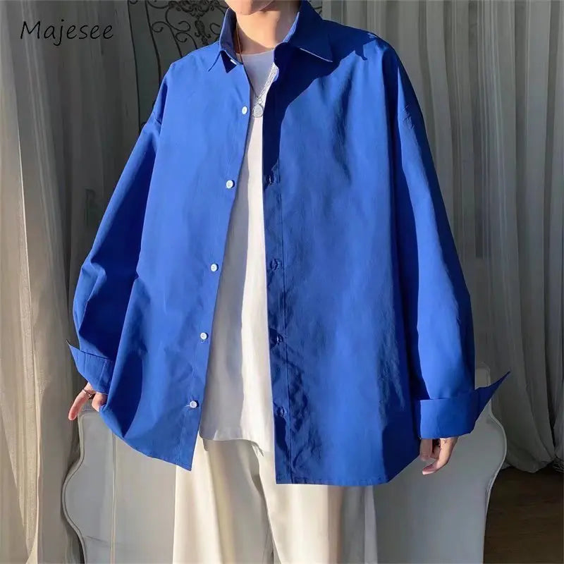 Solid Shirts Turn-down Collar Leisure Long Sleeve All-match Simple Korean Loose Single Breasted Comfortable Daily Men's Clothing