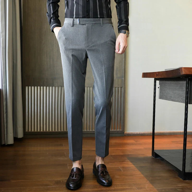 saferido British Style Business Formal Wear Suit Pant Men Clothing Simple Slim Fit Casual Office Trousers Straight Pantalones Hombre