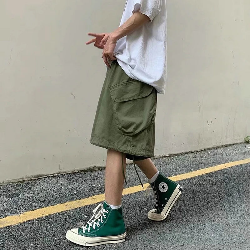 saferido Summer Mens Cargo Shorts Loose Hip Hop Harajuku Straight Streetwear Bermuda Masculina