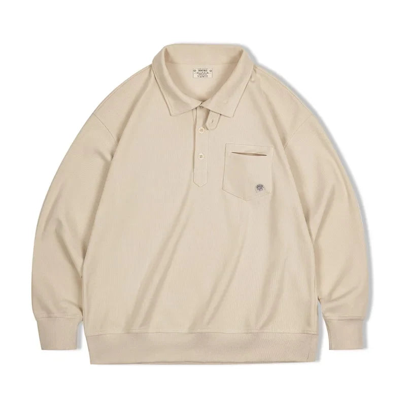saferido Men's Half-Placket Sweatshirt American Retro Casual Polo Collar Shirt Cozy Style Lapel Pullover for Men Spring and Autumn