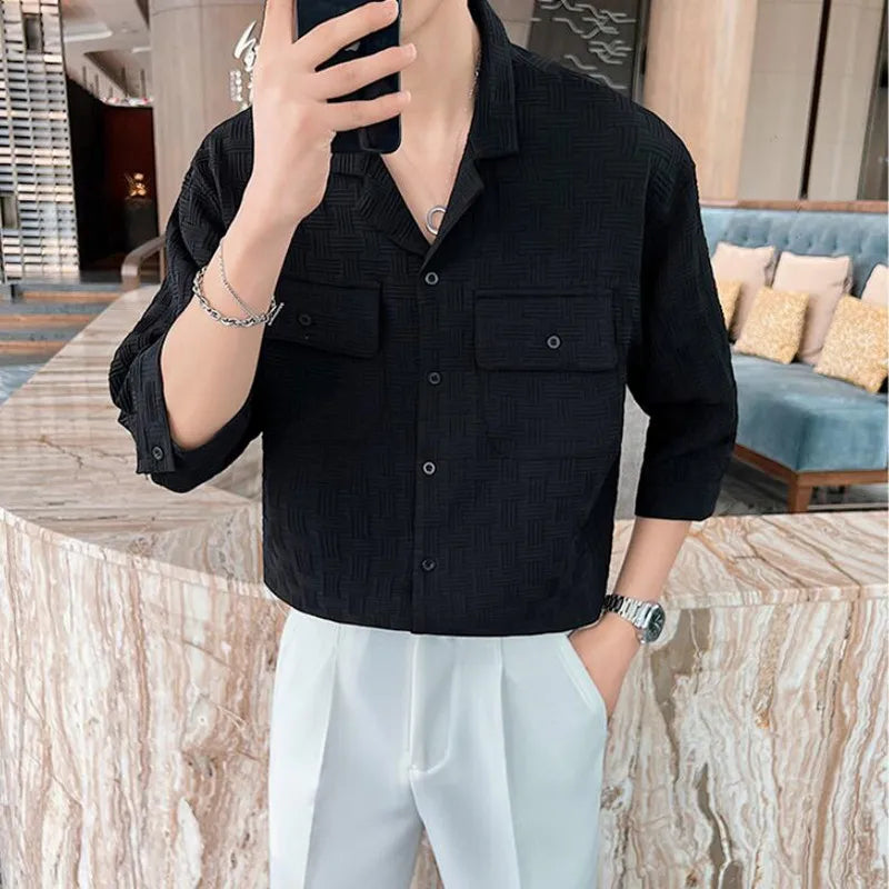 saferido British Style Men Summer Plaid Casual With Half Sleeve Shirts/Male Slim Fit V-Neck Business Shirts Camisas Hombre S-3XL