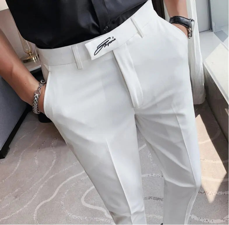 saferido Men Business Dress Pants Korean Style Slim Office Social Suit Pants Casual Trousers Streetwear Black White Clothing 29-36