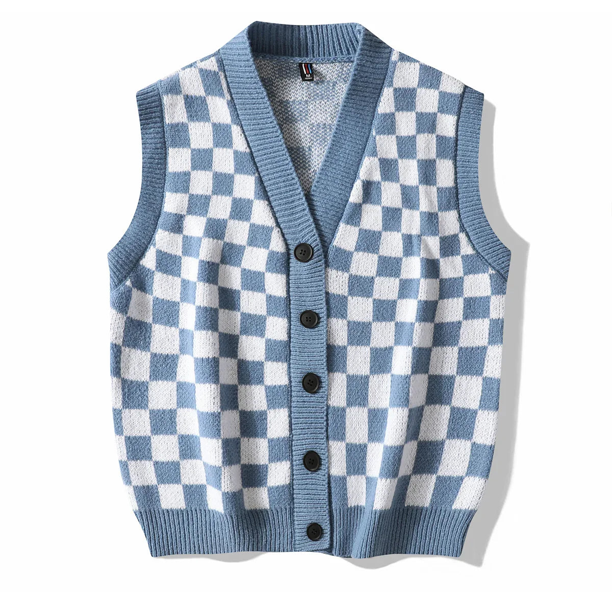 Men's Plaid Sweater Vest Sleeveless V-Neck Button Cardigan Vest Fashion Office Knitted Vest Classic Fit Tank Tops