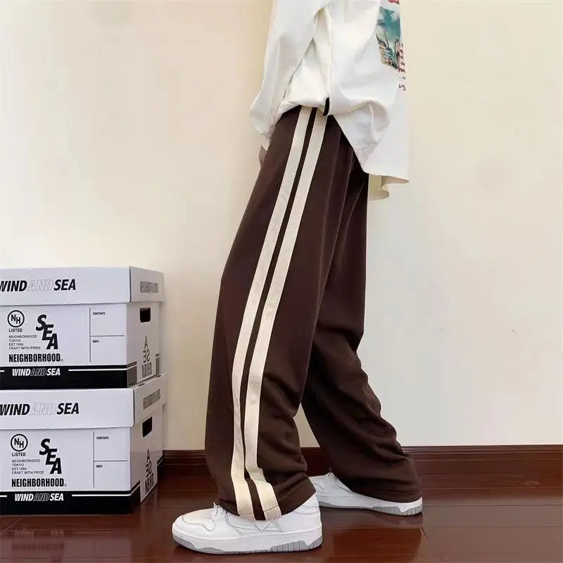 saferido Sports Pants for Men in Spring Summer New Striped Patchwork Loose Drawstring All-match Straight Pants Trend Casual Men Clothing