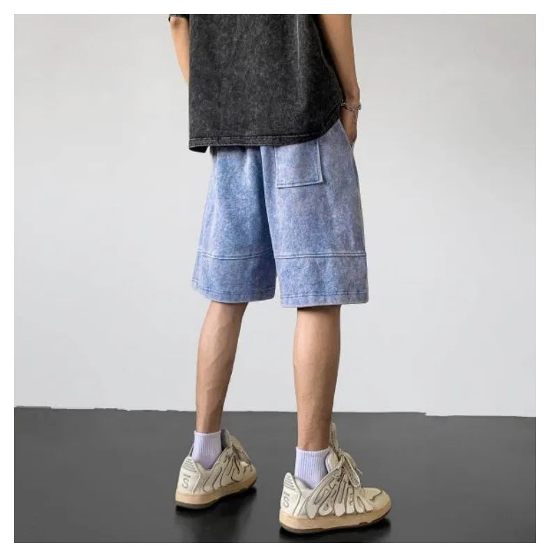 saferido Streetwear Washable Old Shorts Men's Fashion Brand Loose Summer American Casual Sports 5/4 Pants Large