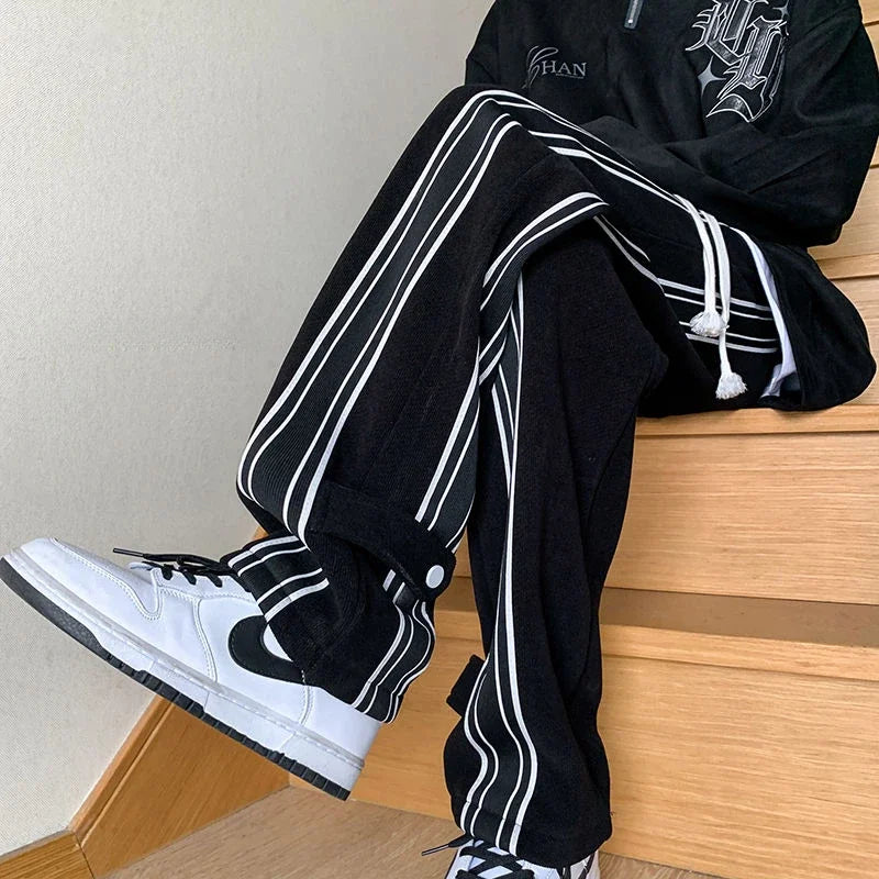 saferido Straight Summer Trousers Men's Sweatpants Goth Thin Striped Male Sports Pants Streetwear Loose Korean Popular Clothes Slacks