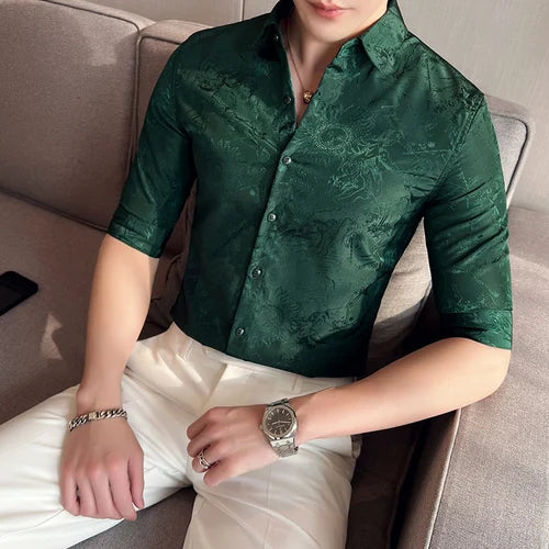 saferido British Style Men Summer High-end Printed Business Shirts/Male Slim Fit Lapel Casual Shirts With Short Sleeves S-4XL