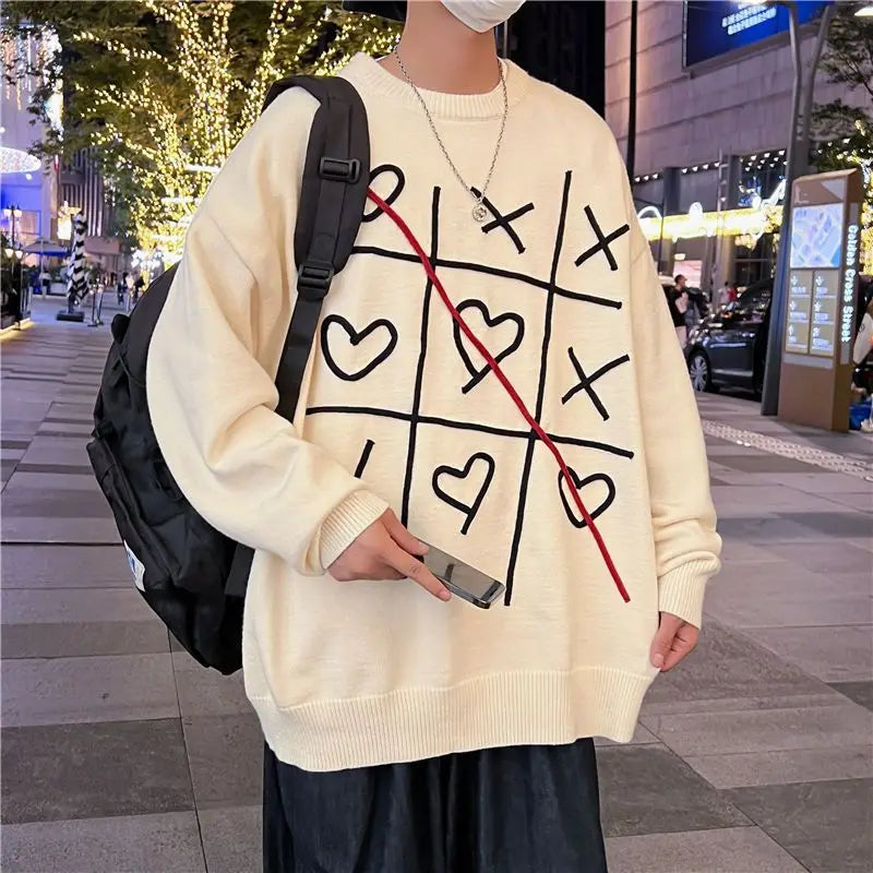 saferido Lattice Korean Fashion Sweater Men Interior Harajuku Men's Clothes Winter Oversize Wool and Mixes Knit Korean Women's Print Luxury