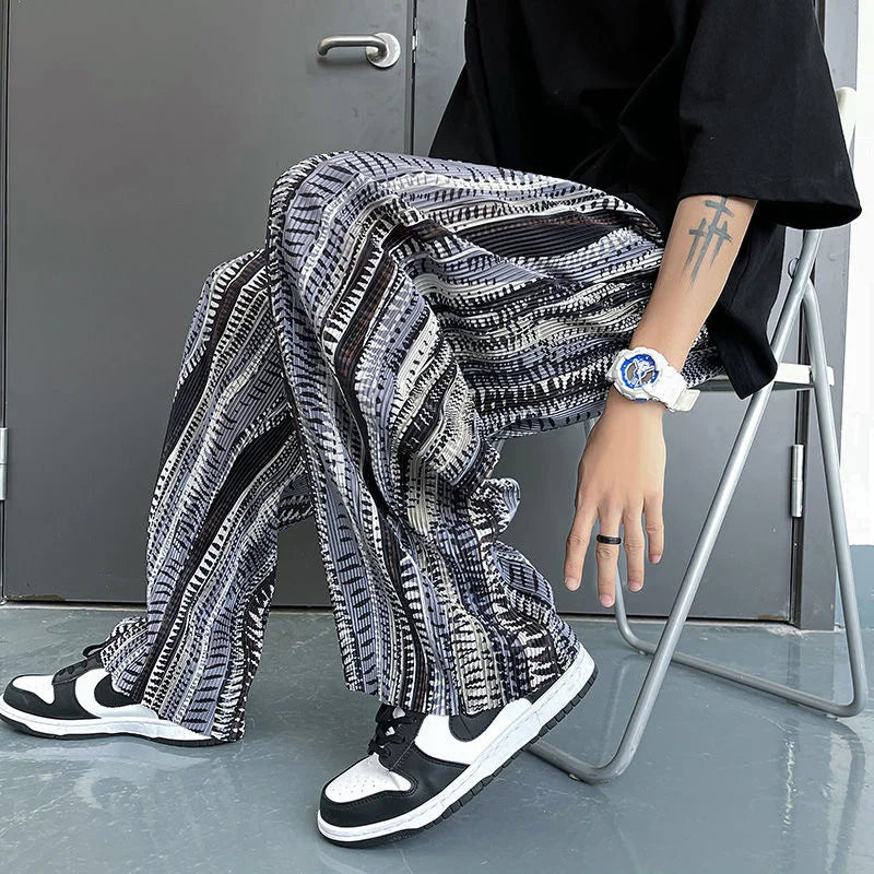saferido Mopping Casual Pants Mens Spring Summer Oversize Fashion Sports Trousers Printed Loose Pants Straight Wide Leg Sweatpants S-5XL