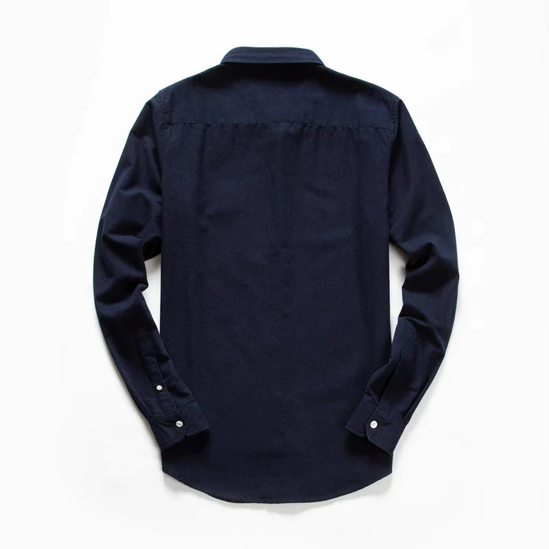 Men's Long Sleeve Oxford Casual Shirt Front Patch Chest Pocket Regular-fit Button-down Collar Thick Work Shirt MG20306