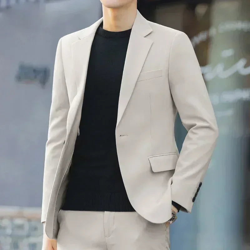 S-6XL Men's Business Casual Suit Korean Style Trendy Slim Fit 2 Piece Set Solid Color (Blazer+ Pants )Groom Wedding Dress Party