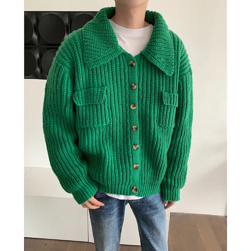 saferido Winter Thick Cardigan Sweater Men Warm Fashion Short Sweater Coat Men Korean Loose Lapel Sweater Cardigan Mens Jumper Clothes
