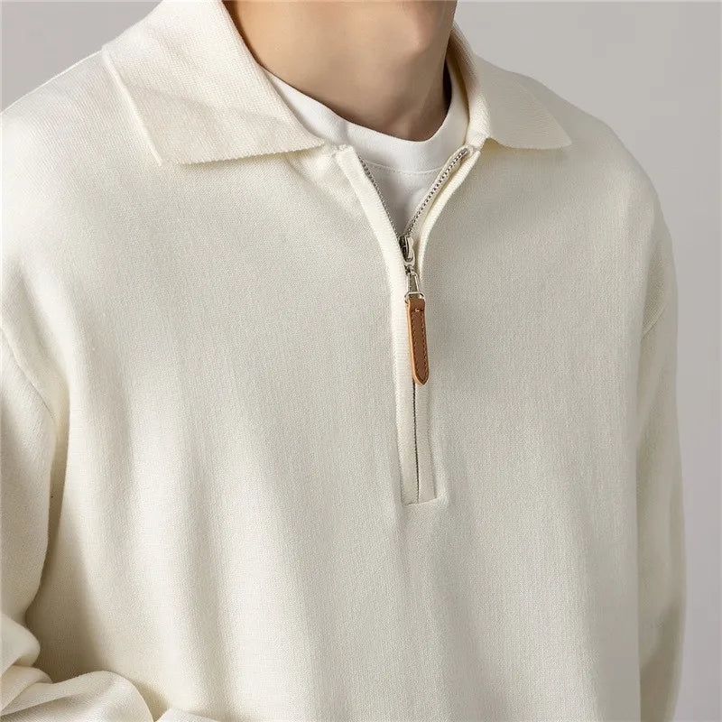 Autumn Clothing Men's Clothing Luxury Knitted Polo Shirt Casual Fashion Zippers Solid Color Long Sleeve Pullovers Leisure Shirt