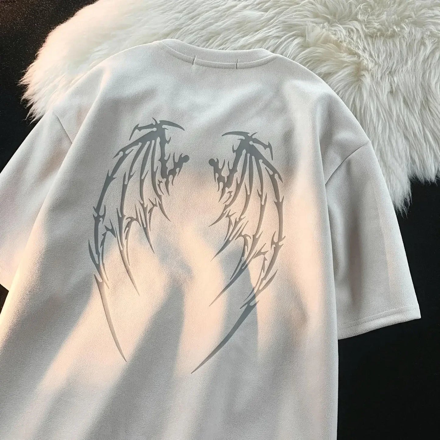 saferido American hip hop fried street trend wings printed short sleeved t shirt men and women loose Korean couple short sleeved T-shirt