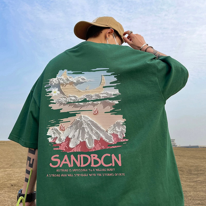 100% Cotton Heavyweight American Fashion Graphic Print Loose Short-sleeved T-shirt Oversized T Shirt for Men Women S-5XL