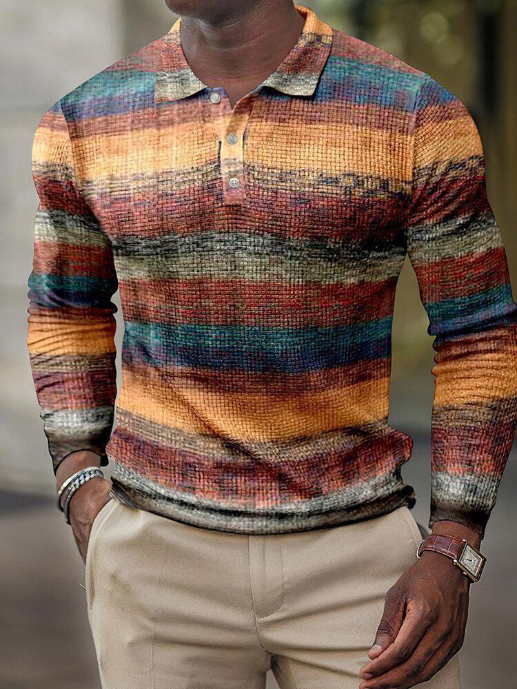 Spring Casual Printed Polo Shirts Men's Fashion Turn-down Long Sleeve Polo Shirt For Men New Autumn Buttoned Slim Fit Tops