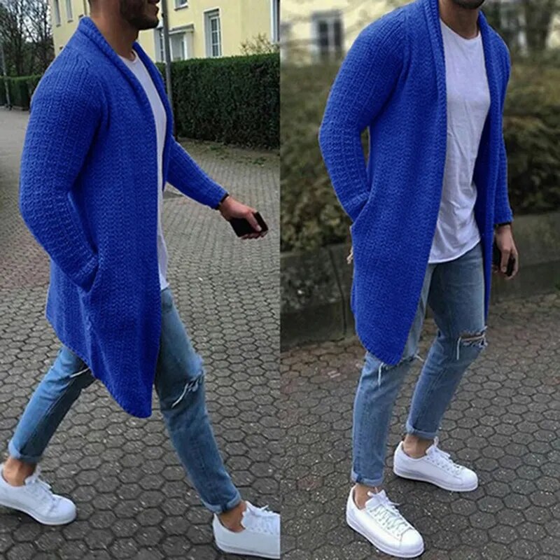 New Mens Knitted Cotton Cardigan Fashion Long Sweaters Male Casual Solid Long Sleeve Slim Outwear Autumn Winter Warm Jacket