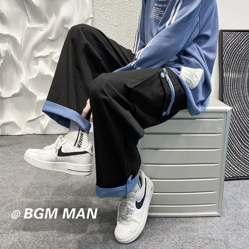 saferido Spring new cotton wide-leg men's pants with large pockets casual hip-hop overalls straight-leg pants for men men pants mens
