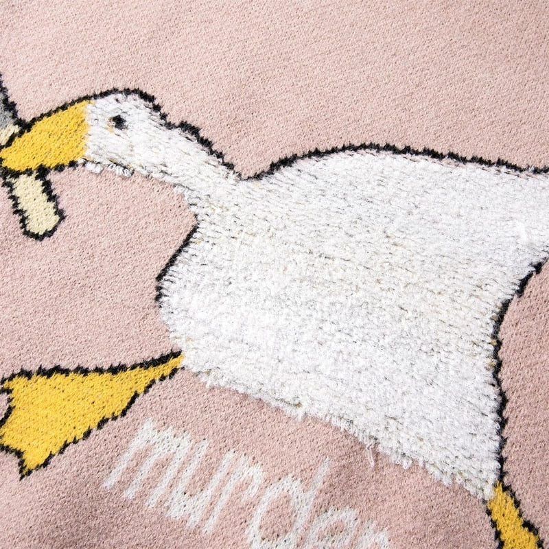 Men Harajuku Sweater Cartoon Spoof Goose Print Pullover Casual O-neck Knitted Top Hip Hop Loose Sweater Couple Streetwear Fall