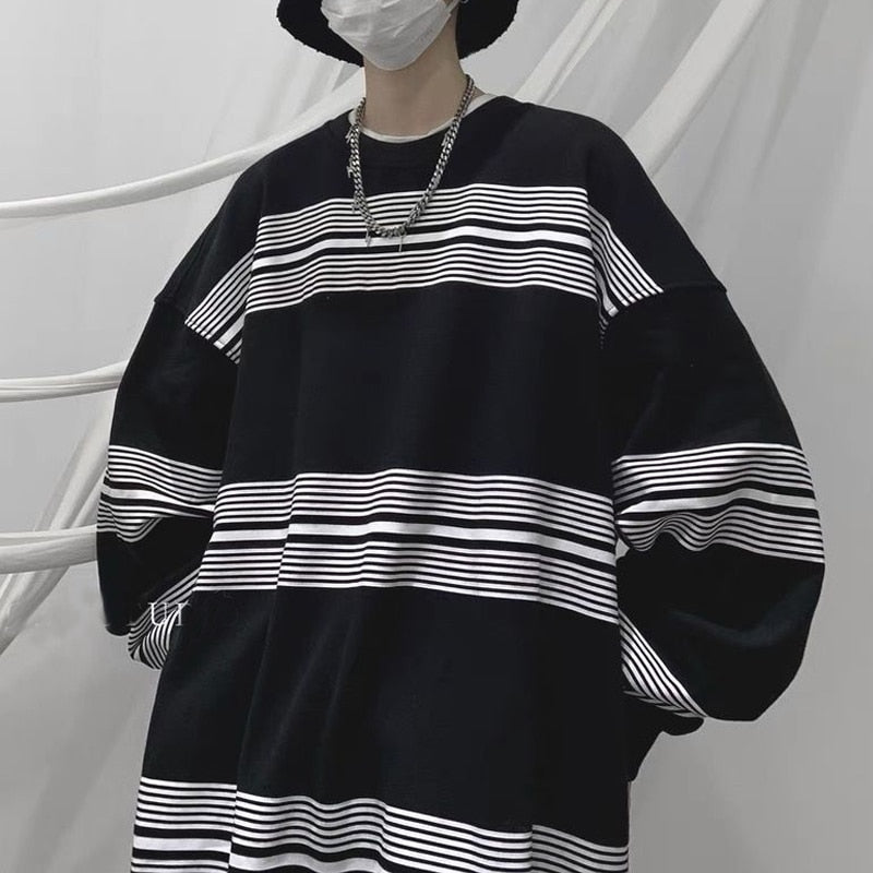 Spring Autumn Striped Y2K Harajuku Hip Hop Sweatshirts Man Oversized Casual Tops Long Sleeve Loose Pullover Streetwear Clothes