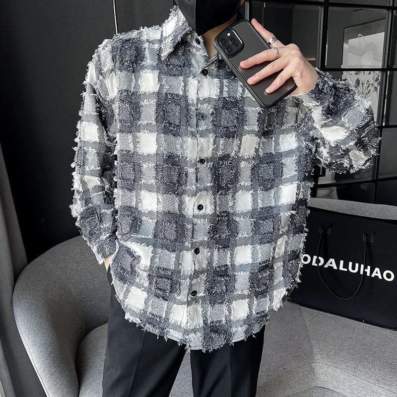 saferido ClothingMen's Spring High Quality Long Sleeve Shirts/Male Loose Plaid Lapel Casual Club Shirts M-2XL