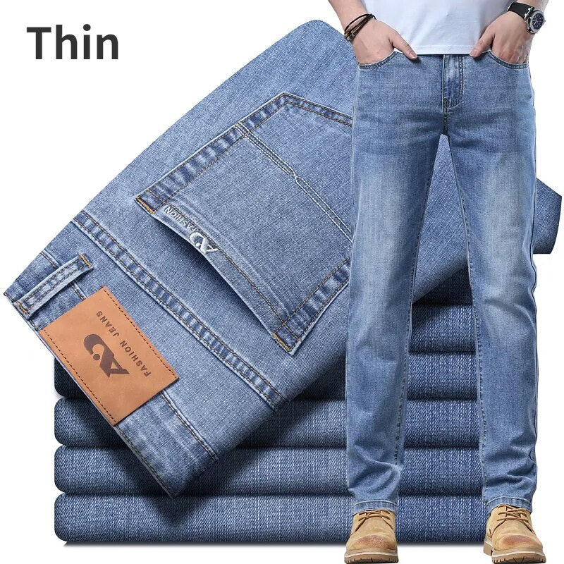 Autumn WInter Thick or Thin Materail Men's Luxury Clothing Classic Style Men Jeans Business Stretch Denim Male Trousers