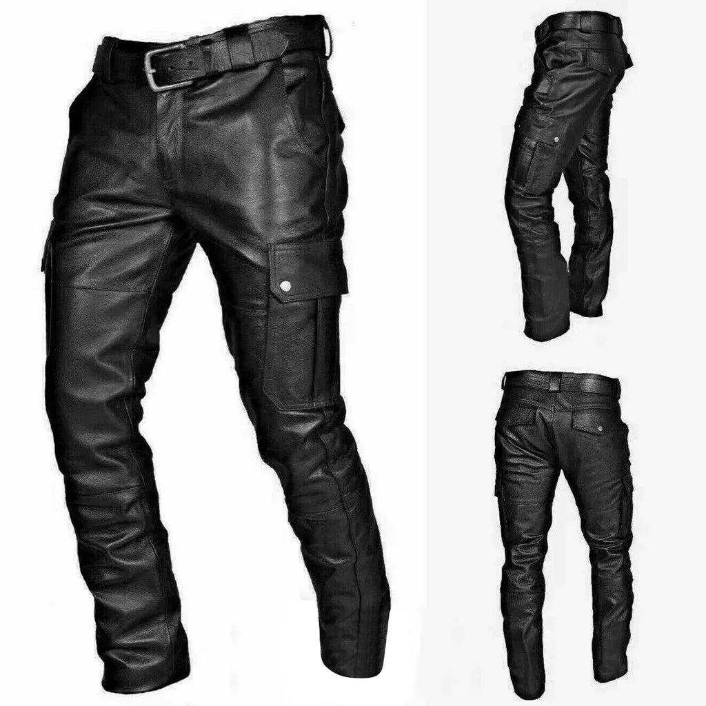 saferido 2024 New Men's Leather Pants Retro Punk Loose Casual Straight-leg Pants Autumn Winter High Street Goth Style Long Trousers