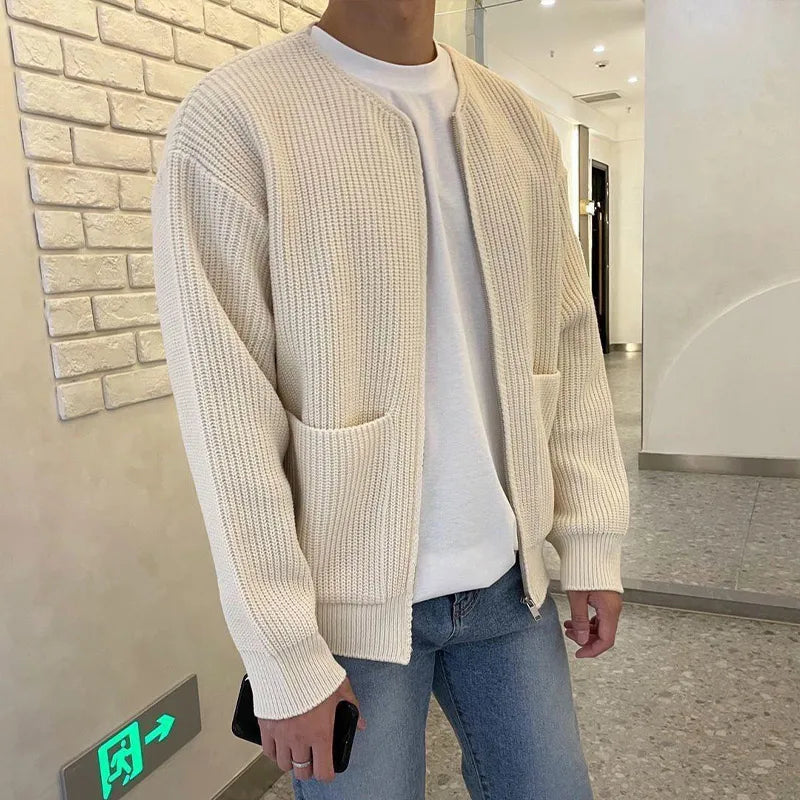 Autumn Knitted Long Sleeve Sweater Men Fashion Cardign Knitwear Slim Fit Men's Clothing New Pocket Warm Zipper Tops Male