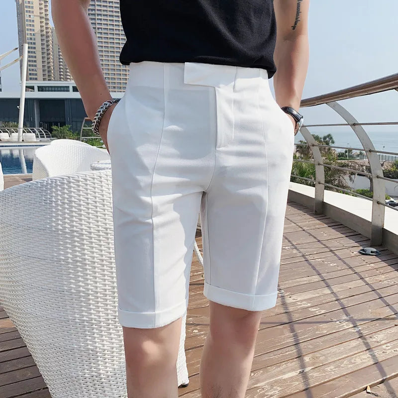 saferido High Quality Korean Solid Slim Fit Suit Shorts Men Clothing Simple All Match Business Formal Wear Short Homme Streetwear