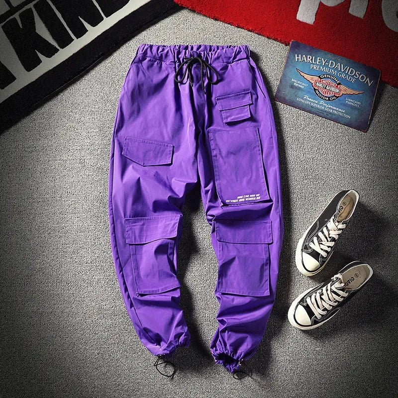 saferido Purple Men Cargo Pants Spring Loose Hip Hop Joggers Trousers Pockets Overalls Fashion Student Sweatpants Korean Male Streetwear