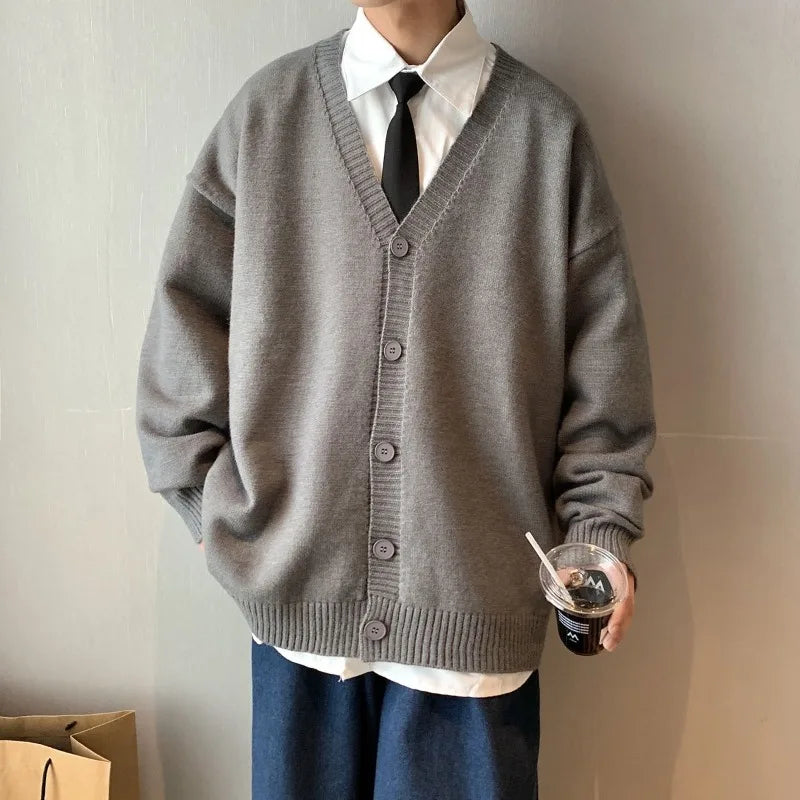 New Men's Clothing V-neck Single-breasted Men's Wear Knitted Sweater Loose Solid Color Knitted Cardigan Coat Autumn
