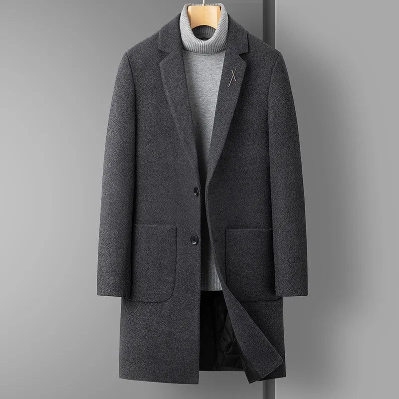 High Quality Men's Fashion Handsome Trend Casual Plus Cotton Wool Coat Coat Long Coat Men Cashmere Thick (Winter) Polyester