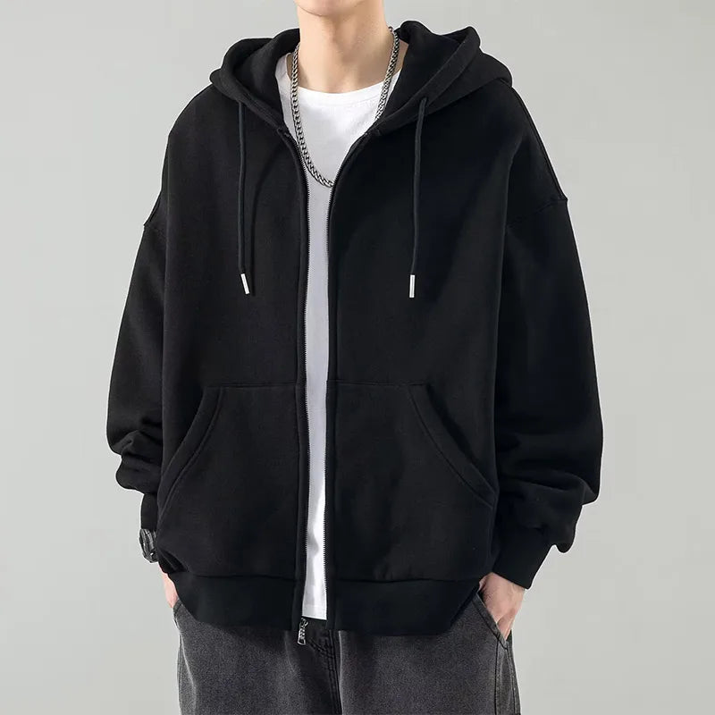 New Men's Jacket Sweatshirt Autumn Casual Solid Zipper Pocket Hoodie Loose All-match Trend Tracksuit Cardigan Oversize Top