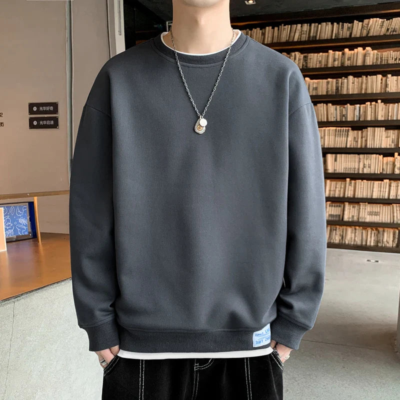 saferido Spring O Neck Sweatshirts Hoodie Men Long Sleeve Loose Pullover Fashion Harajuku Hoodies Mens Solid Casual Sweatshirt Streetwear