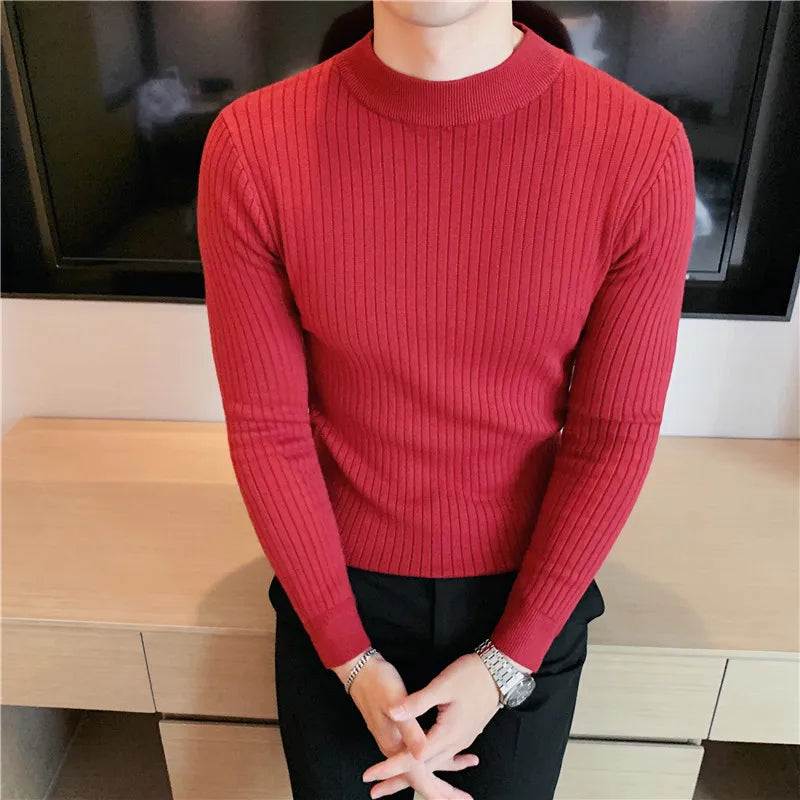saferido British Style Men Winter Solid Color Turtle Pullover Knitted Shirt Slim Sweater Men Knitted Sweaters Men Knitwear S-4XL