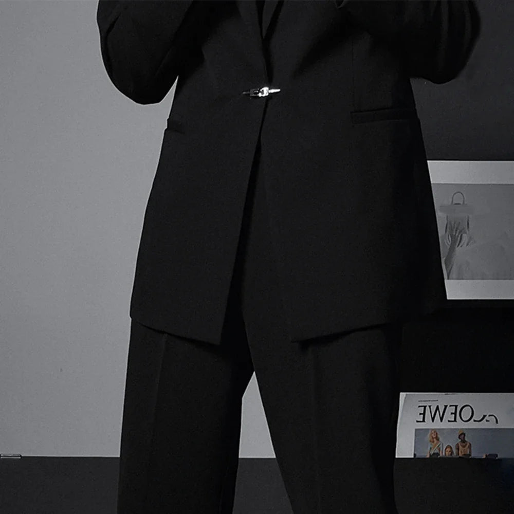 saferido Mens autumn British style retro metal buckle suit suit elegant slim, business temperament light luxury casual suit and trousers