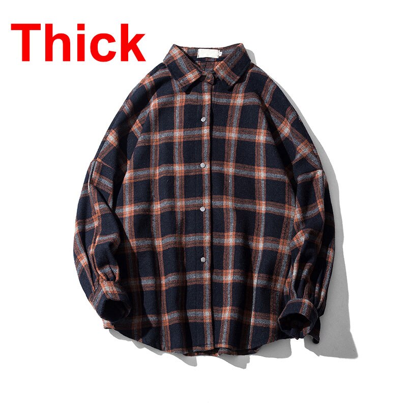 Flannel Harajuku Oversized Cotton Plaid Shirt Korean Fashions Fleece Button Up Shirts Long Sleeve Vintage Blouses