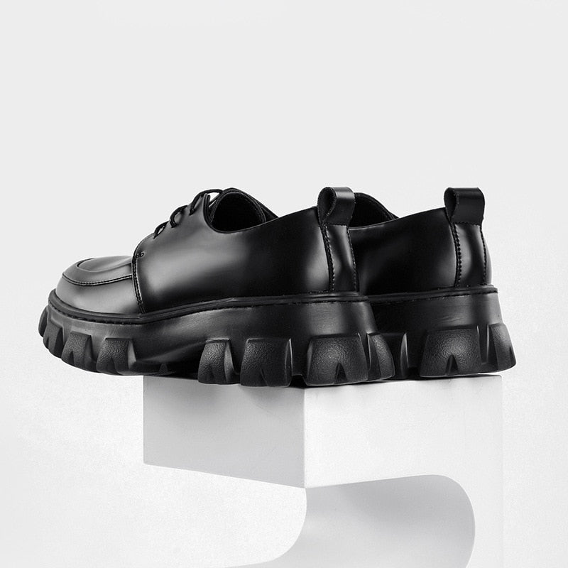 saferido Male Leather Shoes Men New Chunky Platform Retro Work Shoes Spring Autumn Derby Shoes Low Top Man Casual Flats