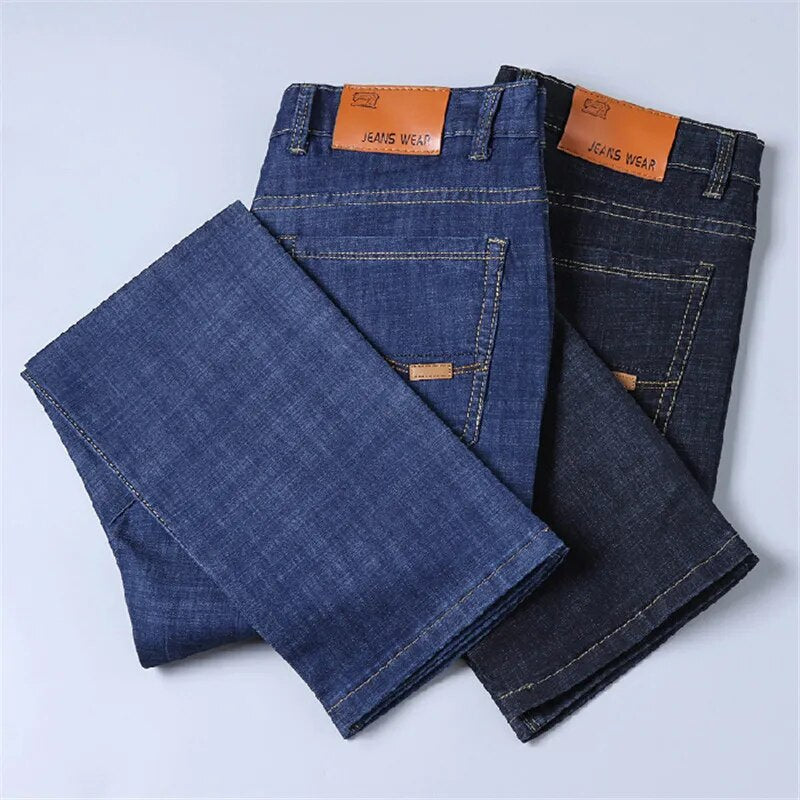 Oversize 42 44 Men Jeans Pants New Casual Classic Blue Stretch Jeans Business Fashion Casual Denim Trousers Brand Pants