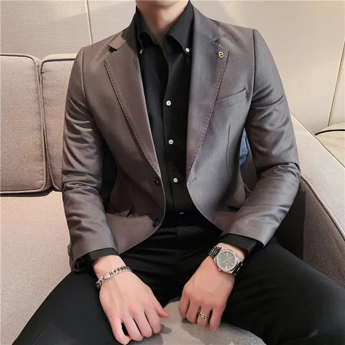 saferido Men's British Style Two-Piece Casual Suit - Slim Fit, High-End, Suit or Blazer/Trousers Sold Separately -Male Suit for Wedding