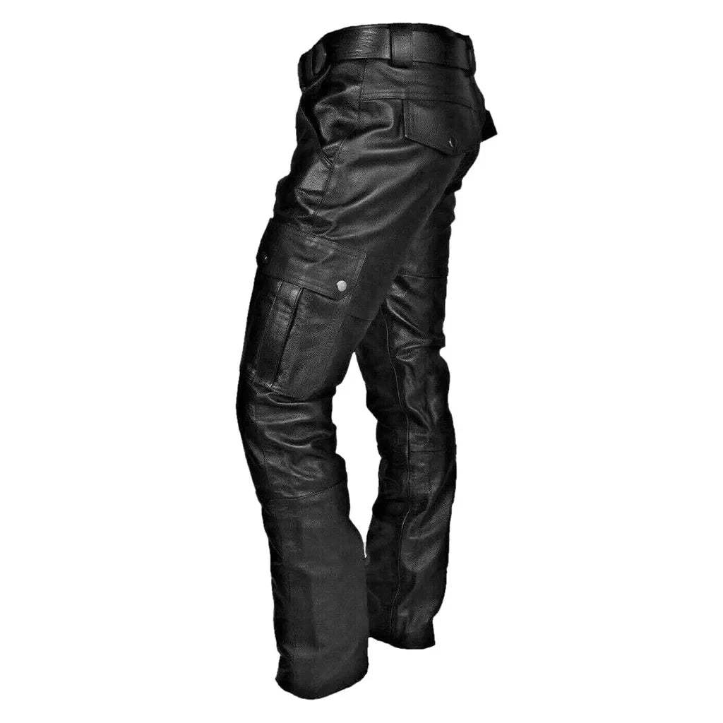 saferido 2024 New Men's Leather Pants Retro Punk Loose Casual Straight-leg Pants Autumn Winter High Street Goth Style Long Trousers