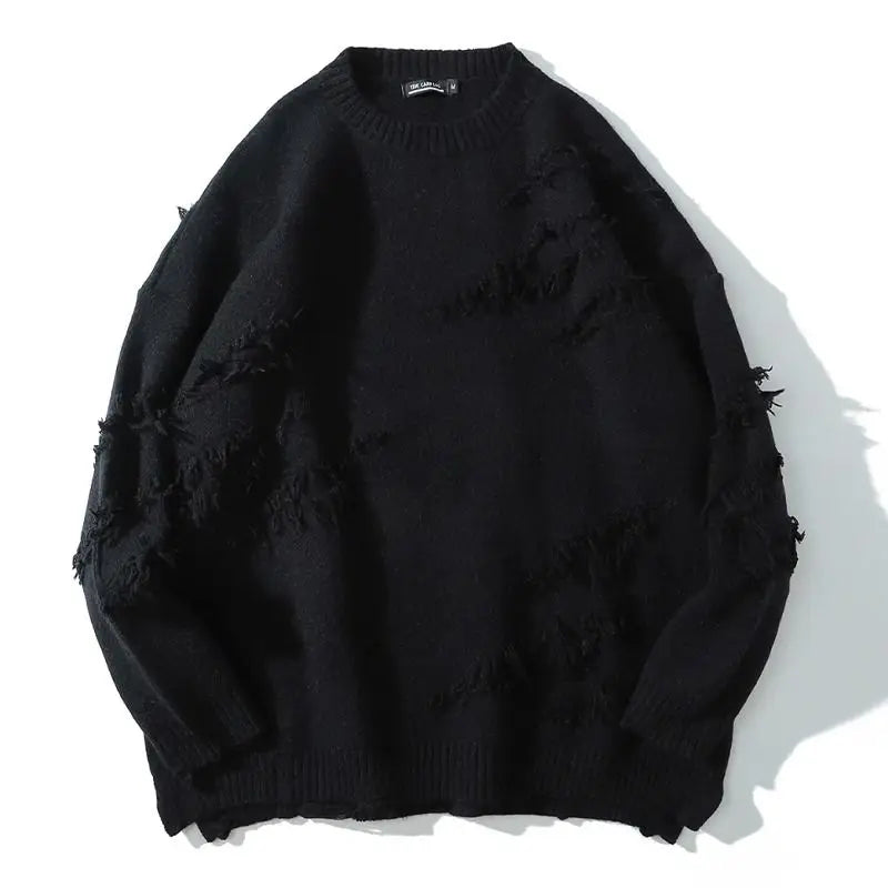 saferido Perforated Versatile Korean Hip Hop Men's and Women's Warm American Casual Japanese Vintage Versatile Sweater Knitwear Couple Sweater