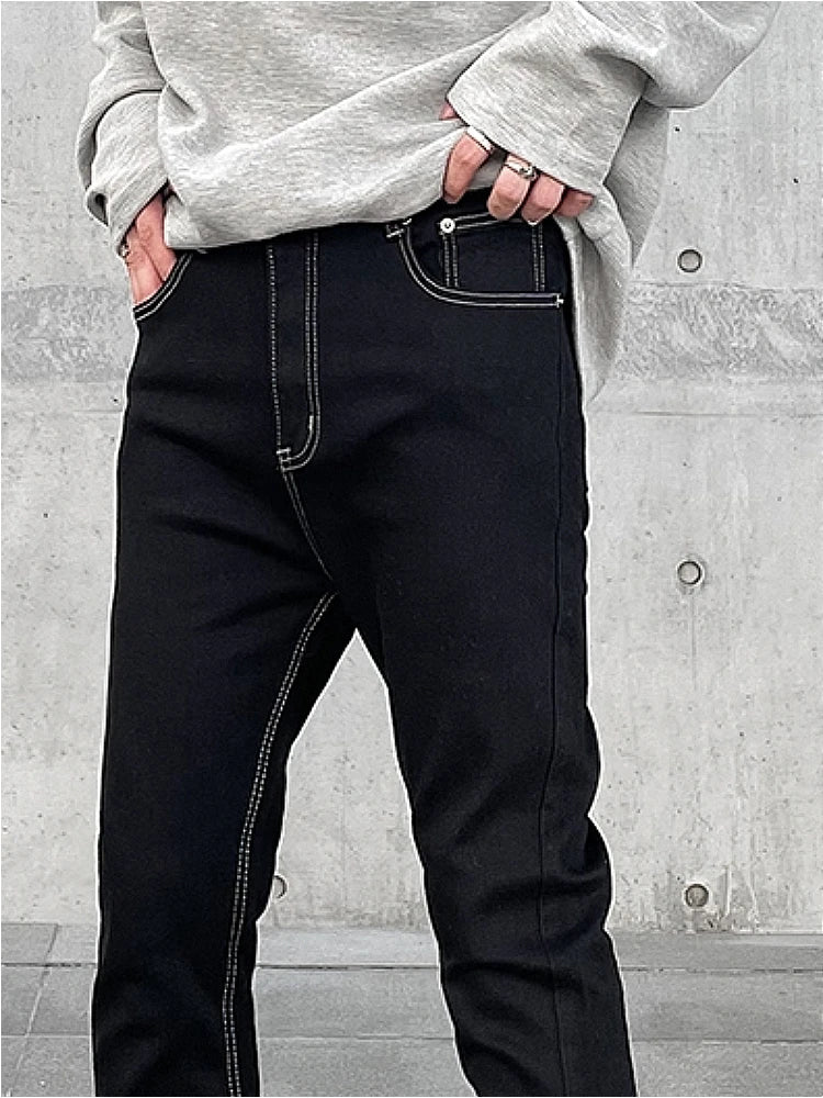 Jeans Men Vintage Ribbons Spring Autumn American Trendy Minimalist 90s Hip Hop Daily Flare Trousers Tender Boyfriends Style New