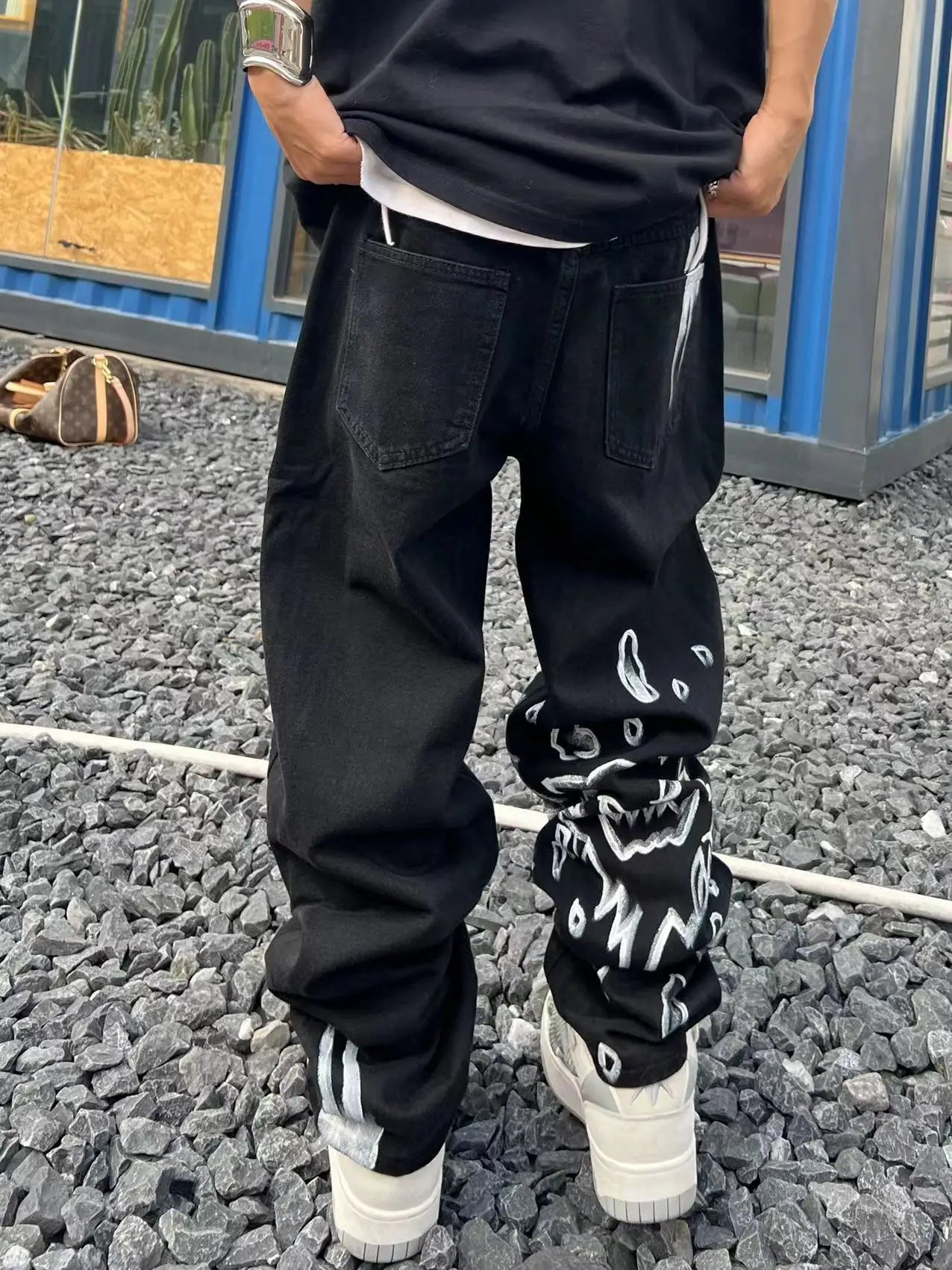 saferido Workshop American China-Chic Hip Hop Skull Straight Tube Denim camo jogger vintage army Pants Black New Fashion trouser